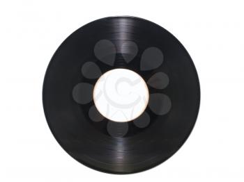 Rotating black vinyl disc on a white background.