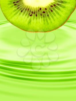 Green kiwi slice taken closeup on green abstract background.Digitally generated image.