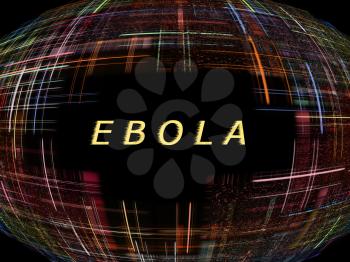 Multicolored abstract globe shape on black background with text.Ebola Virus Epidemic concept.Digitally generated image.