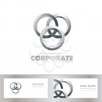 Vector template of silver joined circle logo with business card