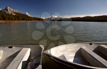 Rowboats on Maligne Lake in Jasper National Park
