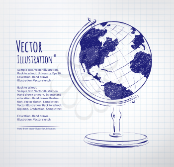 Globe drawn on note paper. Vector illustration. isolated.