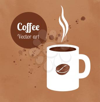 Cup of coffee on hand painted watercolor background. Vector illustration.