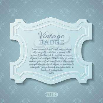 Blue retro background and three-dimensional badge. There is place for text in the center.