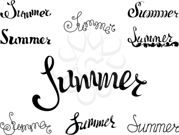 Hand-written summer design. Black words isolated on white background. 