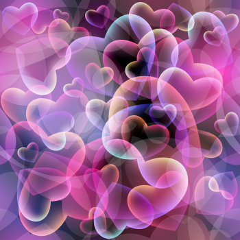 Colourful hearts on dark background. Boundless background can be used for web page backgrounds, wallpapers, congratulations and invitations.