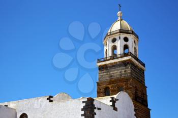 in teguise  arrecife lanzarote  spain the old wall terrace church bell tower  
