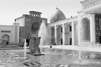 in iran the old      mosque and traditional wall tile incision near  fountain  minaret