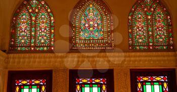 in iran blur colors from the windows the old mosque traditional scenic light