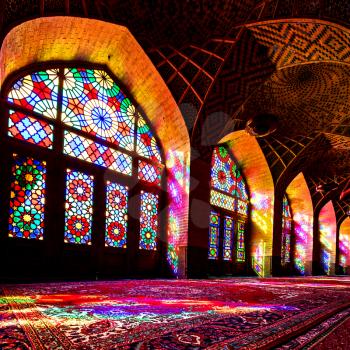 in iran blur colors from the windows the old mosque traditional scenic light