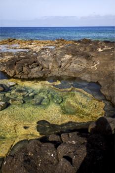 spain musk pond rock stone sky  water  coastline and summer in lanzarote 
