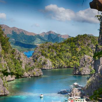 in  philippines  view from a cliff of the beautiful paradise bay and tropical lagoon