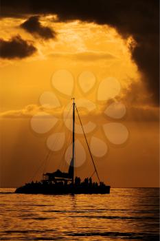 boat sunset yellow and relax near the jamaica caribbean beach 
