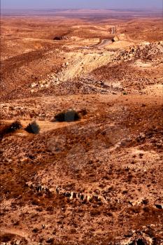 brown desert street and hill in matmata tunisia