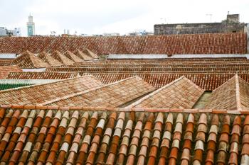 old moroccan  tile roof in the old city 