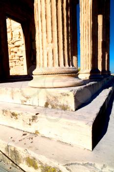 in europe athens acropolis and sky old towert and marble brick 