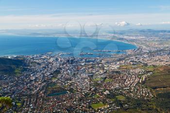 blur  in south africa cape town  city skyline from table mountain sky ocean and house