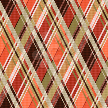 Rhombic seamless vector pattern as a tartan plaid mainly in warm brown colors