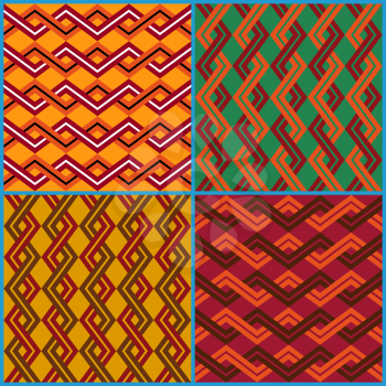 Four different vector seamless ornaments on ethnic motifs in a single file
