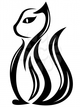 Stylized fanny black cat isolated on the white background, cartoon vector illustration
