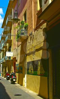 Beautiful old Spanish street in the sunlight