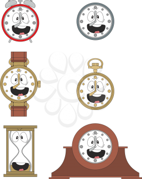 Cartoon smiling clock or watch face smiles illustration 010