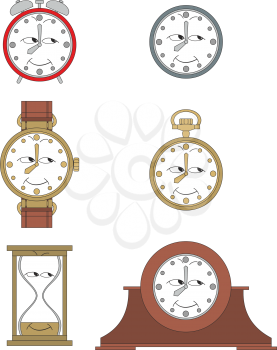 Cartoon smiling clock or watch face smiles illustration 016