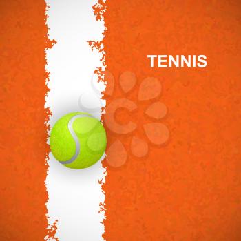 Tennis ball on orange court. Vector illustration