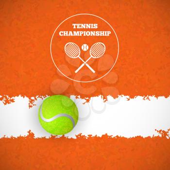 Tennis ball on orange court. Vector illustration