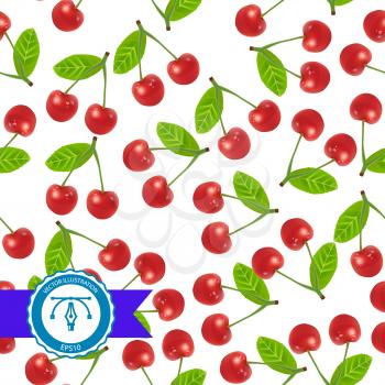 Realistic Colorful Cherry Seamless Pattern. Vector illustration
