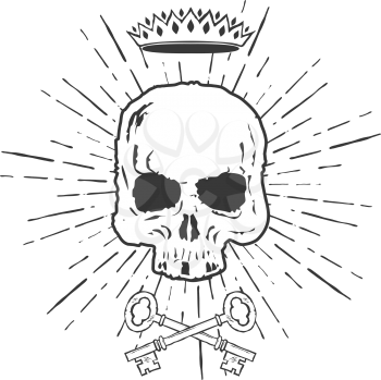 Skull with Crossed Keys and Crown Vector Illustration