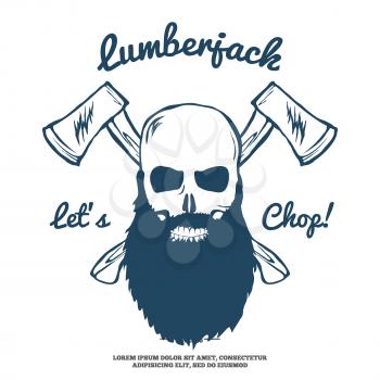 Lumberjack Skull with beard and Crossed Axes Vector illustration