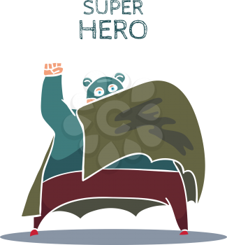 Cartoon Hand Drawn Super Hero Character with Cloak. Vector illustration