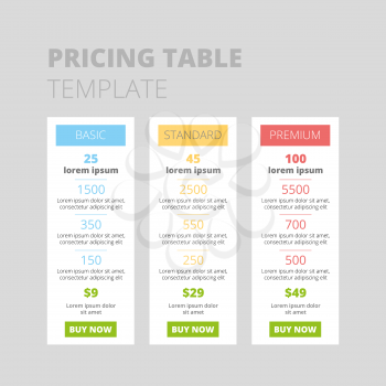 three tariffs. interface for the site. ui ux vector banner for web app. three tariffs. interface for the site. ui ux vector banner for web app.  Bright pricing table