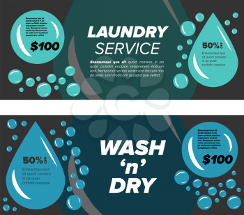 Laundry service banners with bubbles and water drop