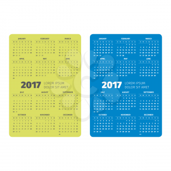 Pocket calendar 2017 templates with white and black backgrounds