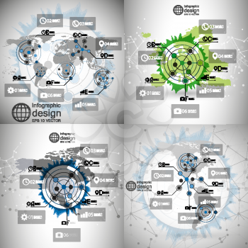 World maps set, infographic templates for business design, science design vector illustration.