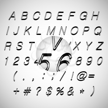 Calligraphic black grunge alphabet stock vector illustration.