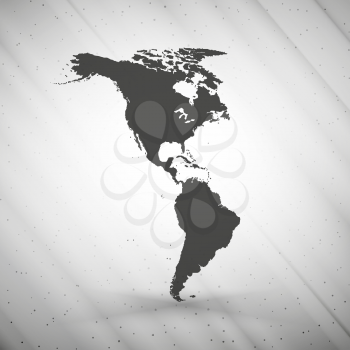 North and South America map on gray background, grunge texture vector illustration.