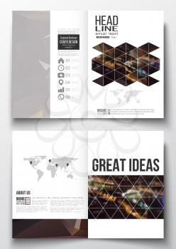 Set of business templates for brochure, magazine, flyer, booklet or annual report. Dark polygonal background, blurred image, night city landscape, Paris cityscape, modern triangular vector texture.