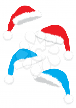 Isolated christmas red and blue caps on the white background