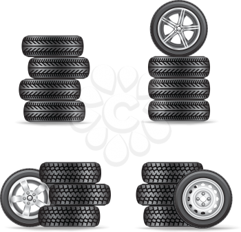 The sets of four wheels on white background