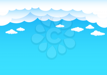 Group of cartoon clouds on blue sky background. Nature cloud backdrop