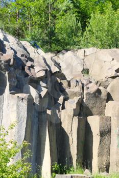 Basalt columns pile rock in nature. Beautiful stone landscape
