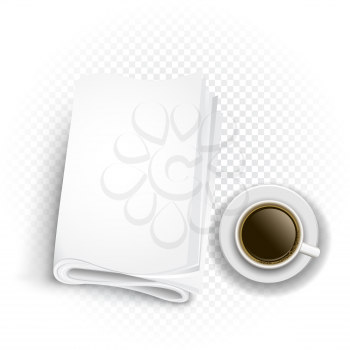 Coffee and newspaper template on transparent background. Read latest news information