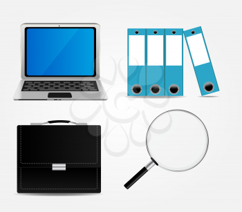 Computer, Briefcase, Magnifying Glass, Folders Icon Vector Illustration EPS10
