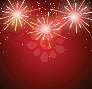 Glossy Fireworks On Red Background Vector Illustration