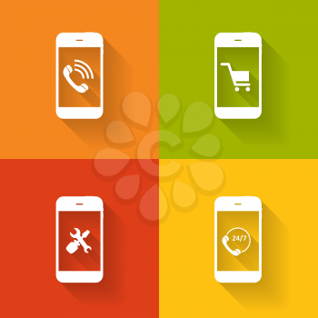 Concept on Different Mobile Phote Icons. Vector Illustration