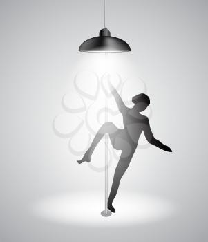 Silhouette of Dancing Striptease Girl on Pole. Vector Illustration. EPS10