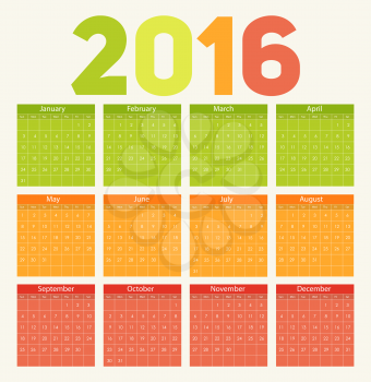 2016 New Year Calendar Vector Illustration EPS10